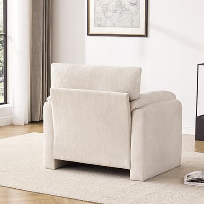 Howjoe Chenille Oversized Armchair, 38.6" Wide Accent Chairs for Living Room & Bedroom Modern Lounge Chair, Upholstered Mid-Century Reading Chair, Comfy Living Room Chair, Single Sofa Chair, Beige