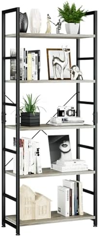 NUMENN 5 Tier Bookshelf, Tall Bookcase Shelf Storage Organizer, Modern Book Shelf for Bedroom, Living Room and Home Office, Vintage