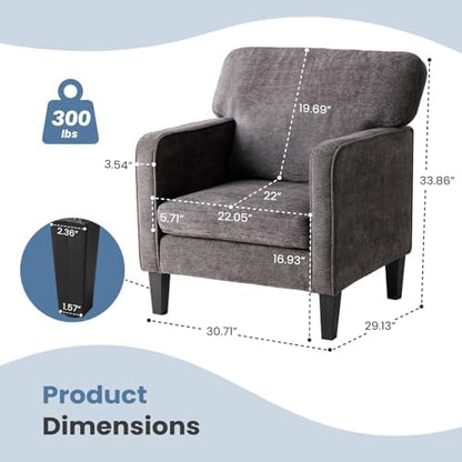 DUMOS Dark Grey Modern Accent Chairs for Living Room, Corner Chairs for Adults, Reading Armchair with Armrest and Backrest, Comfy Lounge Seating for Bedroom Reception Waiting Room