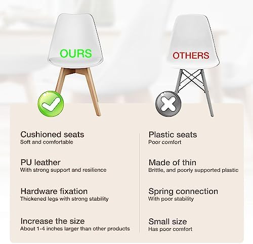 OLIXIS Dining Chairs Set of 4, Mid Century Modern Accent Chairs with Curved Backrest and Wood Legs, PU Leather Upholstered Kitchen Side Chair for Living Room, Bedroom, Outdoor Patio, White