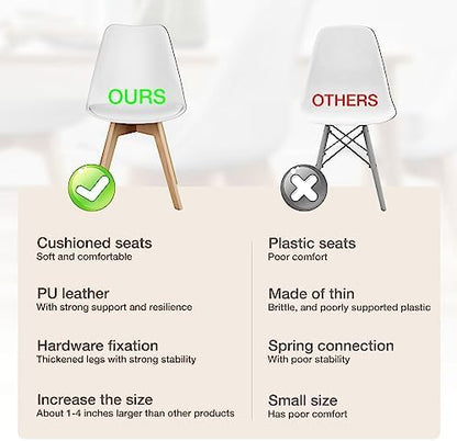 OLIXIS Dining Chairs Set of 4, Mid Century Modern Accent Chairs with Curved Backrest and Wood Legs, PU Leather Upholstered Kitchen Side Chair for Living Room, Bedroom, Outdoor Patio, White