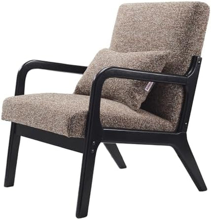 Achicsofar Accent Chair Mid Century Modern Armchair with Lumbar Support Pillow Wood Legs PU Leather Upholstered Lounge Chairs Comfy High Back Cushion for Living Room Bedroom — Chenille Brown / Large Size (2)