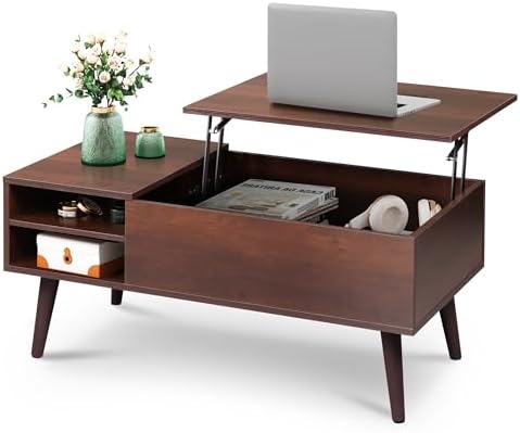 WLIVE Coffee Table with Lifting Top, Hidden Storage & Adjustable Shelf for Living Room Small Space, Multifunctional Rising Wooden Center Table, Mid Century Modern Tables for Home Dining Office, Brown — Espresso / 39.4" With Drawers (2)