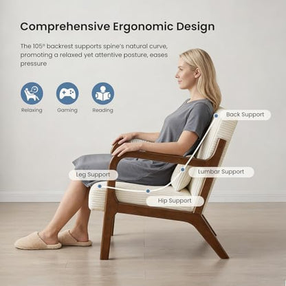 DUMOS Mid Century Modern Accent Chair, Upholstered Armchair with Lumbar Pillow and Solid Wood Frame, Comfy Reading Chair for Small Living Room, Bedroom, Guest Room, Navy Blue