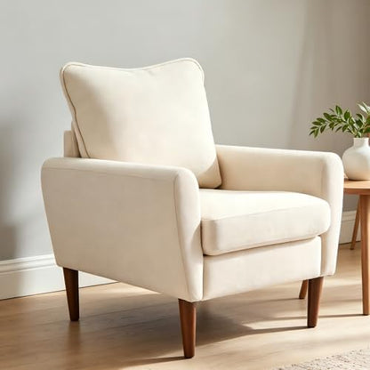 OLIXIS Comfy Accent Chair for Living Room Bedroom and Waiting Room, Upholstered Mid-Century Reading Chair with Pillow and Solid Wood Legs, Wide Singe Modern Lounge Sofa, Gray — Wheat / 1 (2)