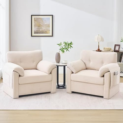 Howjoe Chenille Oversized Armchair, 38.6" Wide Accent Chairs for Living Room & Bedroom Modern Lounge Chair, Upholstered Mid-Century Reading Chair, Comfy Living Room Chair, Single Sofa Chair, Beige — Lvory / 1 Pack (2)