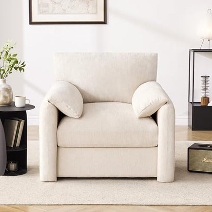 Howjoe Chenille Oversized Armchair, 38.6" Wide Accent Chairs for Living Room & Bedroom Modern Lounge Chair, Upholstered Mid-Century Reading Chair, Comfy Living Room Chair, Single Sofa Chair, Beige