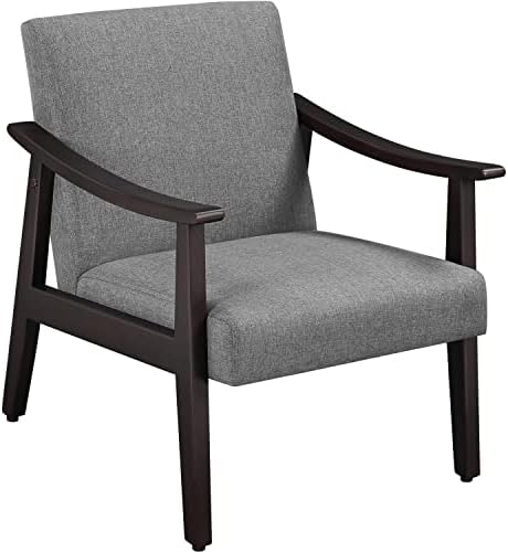 Yaheetech Corduroy Accent Chair, Mid-Century Modern Armchair with Solid Wood Legs, Reading Leisure Chair with High Back for Living Room Bedroom Waiting Room Dark Green