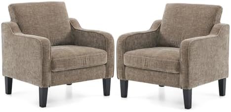 VINGLI Accent Chair for Living Room Chairs Light Brown Reading Chair for Bedroom Scooped Arm Chair Mid Century Modern Accent Chairs Upholstered Comfy Chair for Apartment, Waiting Room — 1 / Light Brown Chenille (11)