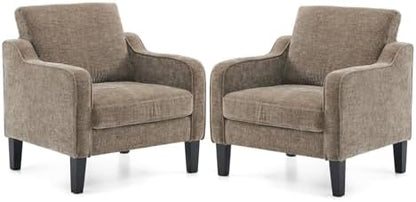 VINGLI Modern Accent Chairs Set of 2, Beige Living Room Chairs Comfy Armchair for Bedroom, Upholstered Sofa Chair Reading Chair for Small Spaces, Apartment, Waiting Room — 1 / Light Brown Chenille (2)