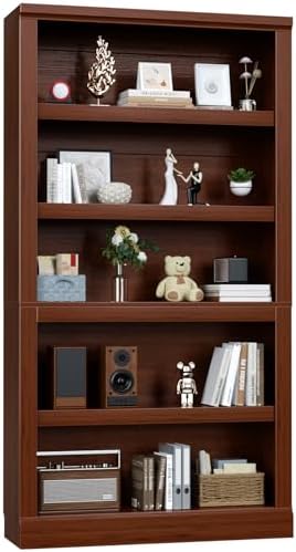 Unikito Bookshelf, 5 Tier Book Shelf, 71 Inch Tall Bookcase with Adjustable Shelves, Open Storage Book Case Organizer, Freestanding Display Shelf Stand for Living Room, Home Office, Bedroom, Cherry — 5-tier / Cherry (8)