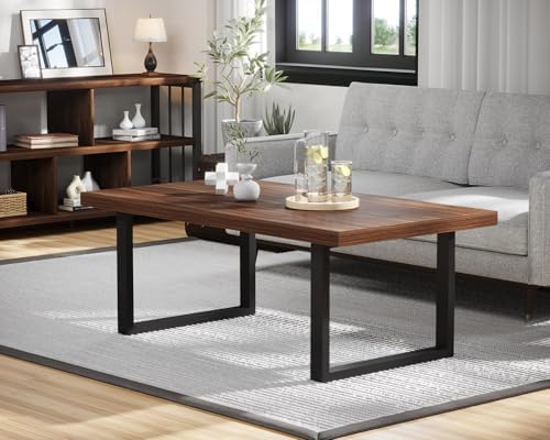 IBF Rustic Coffee Table, Industrial Simple Wooden Living Room Table, Modern Minimalist Farmhouse Rectangle Center Table, Wood and Metal Vintage Tea Coffee Table for Home Bedroom, Rustic Brown, 39 Inch — Walnut / 39 inch (2)