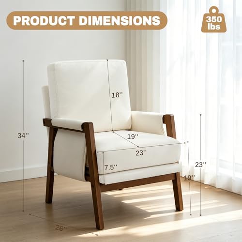 RNKSFX Cream Accent Chair for Bedroom & Living Room, Mid Century Modern Accent Arm Chair, Upholstered Anthropologie Accent Chair with Solid Wood Frame, Fabric