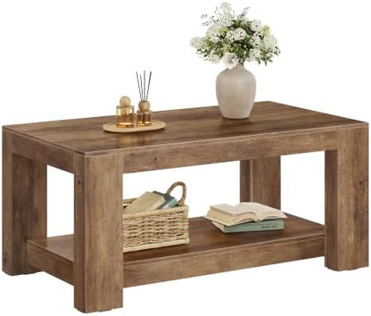 VASAGLE Coffee Table, 2-Tier Center Table with Rustic Charm and Clean Lines, Farmhouse Style, for Living Room, 21.7 x 39.4 x 17.7 in, Honey Brown, Koni Collection ULCT270K101 — Honey Brown (8)