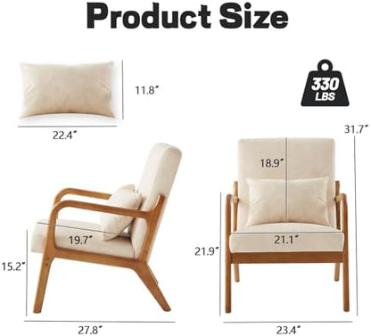 Achicsofar Accent Chair Mid Century Modern Armchair with Lumbar Support Pillow Wood Legs PU Leather Upholstered Lounge Chairs Comfy High Back Cushion for Living Room Bedroom
