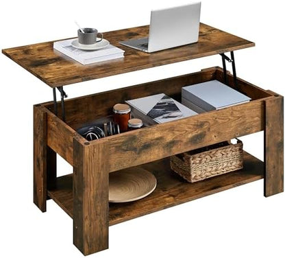 Yaheetech Wooden Coffee Table, Lift Top Coffee Table with Large Hidden Storage Shelf, Lift Tabletop Dining Tables for Living Room, Home Small Space, 38.6in, Black