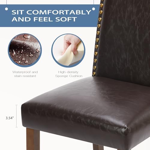 DUMOS Dining Chairs Set of 4, Modern PU Leather Kitchen Table Chairs | Wooden Legs, Padded Seat, Armless, Dining Room, Living Room, Restaurant, Brown