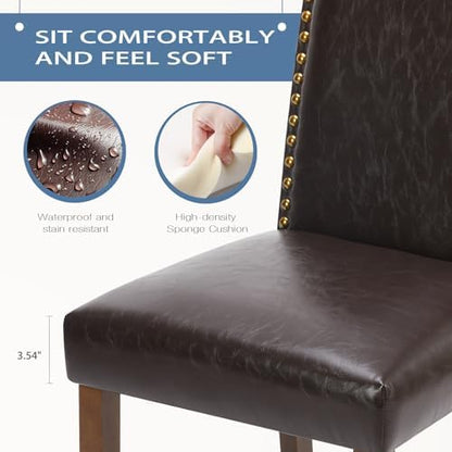DUMOS Dining Chairs Set of 4, Modern PU Leather Kitchen Table Chairs | Wooden Legs, Padded Seat, Armless, Dining Room, Living Room, Restaurant, Brown