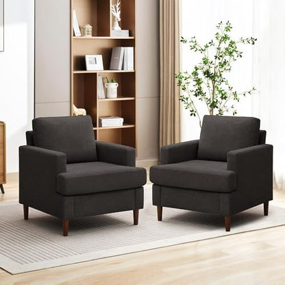 Weture Mid-Century Accent Chair,Modern Linen Fabric Armchair for Living Room,Comfy Upholstered Reading Accent Chairs for Bedroom,Single Sofa Chair with Wood Legs (Beige, 1 Pack)