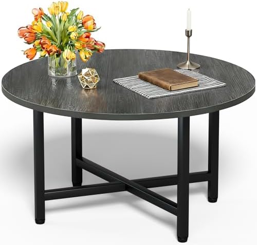 FAMIDGE Coffee Table, 23.6" Coffee Tables for Living Room, Round Coffee Table with Metal Frame, Floor Table for Sitting on The Floor, Home, Office, Black — Style4 Gray(23.6dx17.7h) / 1 Tier (2)