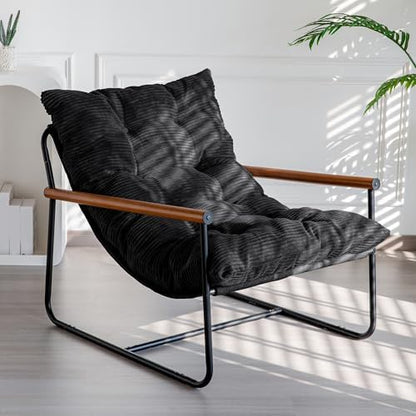 MAXYOYO Modern Accent Chair, Comfy Living Room Chair with Metal Frame Wooden Armrest, Upholstered Armchair with Soft Cushion for Bedroom Balcony Lounge Reading Room, Beige