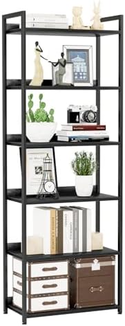 NUMENN Bookshelf, 5 Tier Bookshelves, Home Office Bookcase Shelf Storage Organizer, Free Standing Storage Shelving Unit for Bedroom, Living Room and Home Office, Vintage — 3 Tier(Extra Wide) / Black (2)