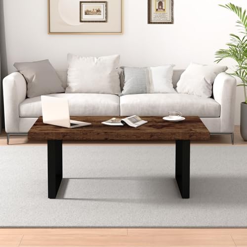 IBF Rustic Coffee Table, Industrial Simple Wooden Living Room Table, Modern Minimalist Farmhouse Rectangle Center Table, Wood and Metal Vintage Tea Coffee Table for Home Bedroom, Rustic Brown, 39 Inch