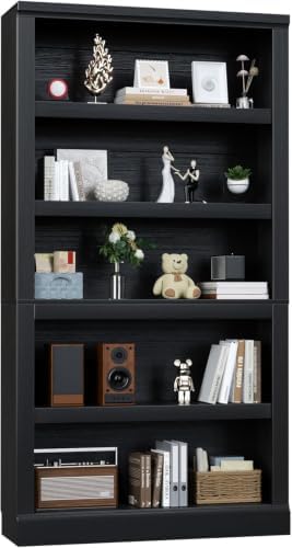 Unikito Bookshelf, 5 Tier Book Shelf, 71 Inch Tall Bookcase with Adjustable Shelves, Open Storage Book Case Organizer, Freestanding Display Shelf Stand for Living Room, Home Office, Bedroom, Cherry — 10-tier / Black (2)