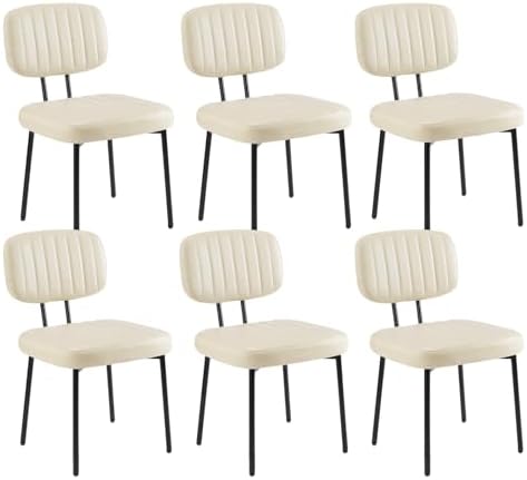 Sweetcrispy Dining Chairs Set of 2, Upholstered Mid Century Modern Kitchen Accent Chairs with Faux Leather Cushion Seat & Metal Legs for Home Office, Living Room-Beige White — Beige White / Set of 2 (9)
