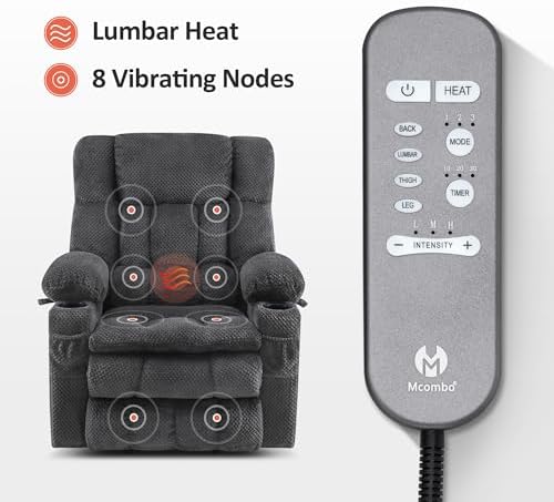 MCombo Dual Motor Power Lift Recliner Chair with Massage and Heat for Elderly People, Infinite Position, USB Ports, Cup Holders, Fabric 7890 (Medium, Dark Gray)