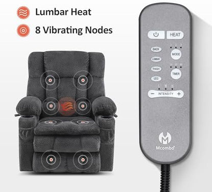 MCombo Dual Motor Power Lift Recliner Chair with Massage and Heat for Elderly People, Infinite Position, USB Ports, Cup Holders, Fabric 7890 (Medium, Dark Gray)