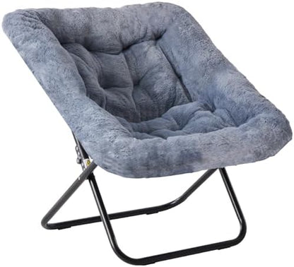 DUMOS Comfy Saucer Chair, Faux Fur Lounge Seasting XL Circle Chair for Bedroom, Dorm & Gaming, Foldable Fashion Accent Seat for Small Spaces, Folding Moon/Mushroom/Round Oversized Style,White — Grey / Square-30 Inches (2)