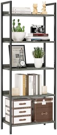 NUMENN Bookshelf, 5 Tier Bookshelves, Home Office Bookcase Shelf Storage Organizer, Free Standing Storage Shelving Unit for Bedroom, Living Room and Home Office, Vintage — 5 Tier(Wide) / Dark Grey (2)