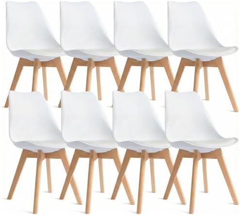 Dining Chairs Set of 4, Modern Upholstered Dining Room Chairs with PU Leather Padded Seat, Armless Kitchen Chairs with Curved Backrest and Solid Wood Legs for Dining Room, Kitchen, Apartment, Black