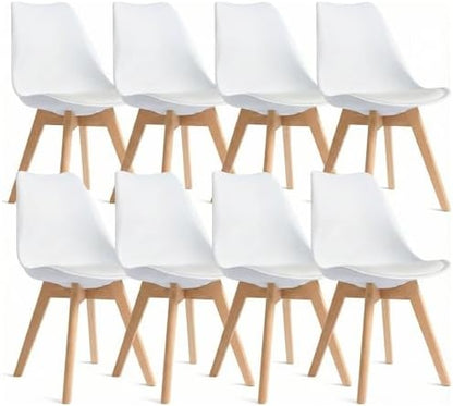Dining Chairs Set of 4, Modern Upholstered Dining Room Chairs with PU Leather Padded Seat, Armless Kitchen Chairs with Curved Backrest and Solid Wood Legs for Dining Room, Kitchen, Apartment, Black