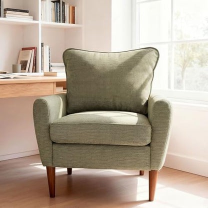 OLIXIS Comfy Accent Chair for Living Room Bedroom and Waiting Room, Upholstered Mid-Century Reading Chair with Pillow and Solid Wood Legs, Wide Singe Modern Lounge Sofa, Gray — Light Green / 2 (2)
