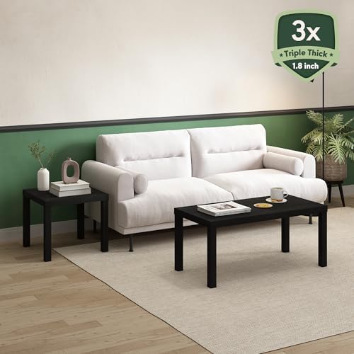 Furinno CLASSIC Coffee Table, Modern Rectangle Printer Stand, Black | 1.8" Triple Thick Tabletop, Toolless Assembly, Side Table, for Living Room, Home Office