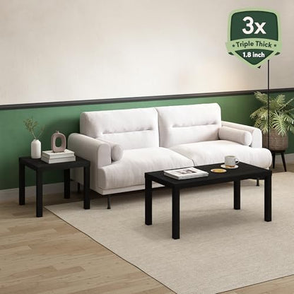 Furinno CLASSIC Coffee Table, Modern Rectangle Printer Stand, Black | 1.8" Triple Thick Tabletop, Toolless Assembly, Side Table, for Living Room, Home Office