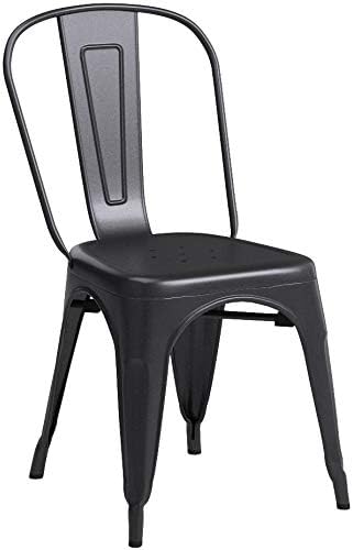 FDW | Metal Dining Chairs | Set of 4 | Black | Stackable Tolix Side Chairs with Backrest | Scratch-Resistant | Non-Slip Feet | Indoor/Outdoor Use | 330 lbs Capacity | for Kitchen & Restaurant — Black / Steel Seat (5)