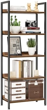 NUMENN Bookshelf, 5 Tier Bookshelves, Home Office Bookcase Shelf Storage Organizer, Free Standing Storage Shelving Unit for Bedroom, Living Room and Home Office, Vintage