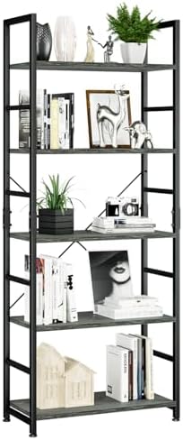 NUMENN 5 Tier Bookshelf, Tall Bookcase Shelf Storage Organizer, Modern Book Shelf for Bedroom, Living Room and Home Office, Vintage