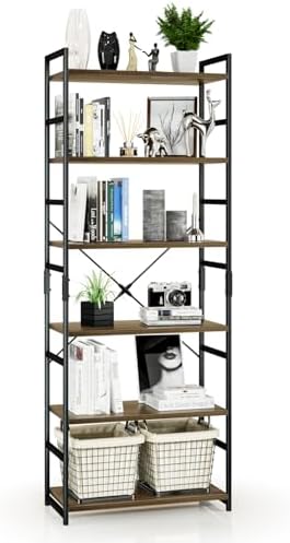 NUMENN 5 Tier Bookshelf, Tall Bookcase Shelf Storage Organizer, Modern Book Shelf for Bedroom, Living Room and Home Office, Vintage — 5 Tier / Dark Walnut (2)