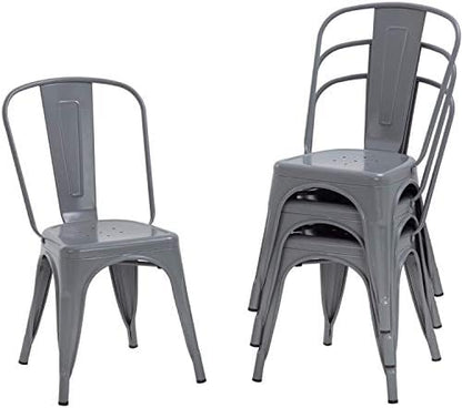 FDW | Metal Dining Chairs | Set of 4 | Black | Stackable Tolix Side Chairs with Backrest | Scratch-Resistant | Non-Slip Feet | Indoor/Outdoor Use | 330 lbs Capacity | for Kitchen & Restaurant — Grey / Steel Seat (2)