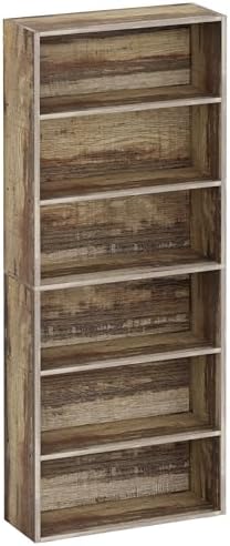 IRONCK Bookshelves and Bookcases Floor Standing 6 Tiers Display Storage Shelves 70 in Tall Bookcase Home Decor Furniture for Home Office, Living Room, Bed Room — Industrial Brown (2)