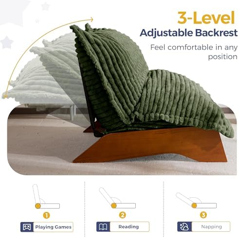 MAXYOYO Adjustable Living Room Chair, 3-Position Bean Bag Chair with Removable Cover, Upholstered Accent Chair with Frame, Soft Reclining Lounge for Bedroom, Apartment, Office, Green