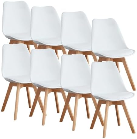 OLIXIS Dining Chairs Set of 4, Mid Century Modern Accent Chairs with Curved Backrest and Wood Legs, PU Leather Upholstered Kitchen Side Chair for Living Room, Bedroom, Outdoor Patio, White — White / 4 PC (9)