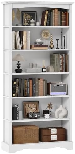 TVU 5-Tier Wooden Bookshelf, 31.5" W x 65" H ×9.9" D Bookshelf with Storage, Floor Standing Modern Style Display Bookcase for Living Room, Office, Study Room, Entryway, Brown