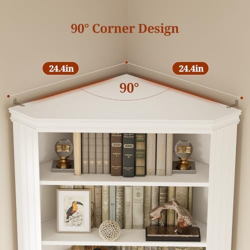 UPOSOJA 83” Tall Corner Bookshelf with Storage Cabinet, L-Shaped 5 Tier Bookcase Open Racks, Classical Style Bookshelves Adjustable Shelves, Home Office, Living Room & Kitchen