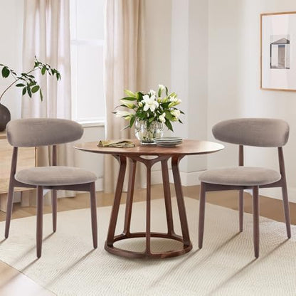 COLAMY Wooden Dining Chairs Set of 4, Modern Fabric Upholstered Kitchen Side Chairs, Farmhouse Dining Room Chair with Foot Pegs, Beige