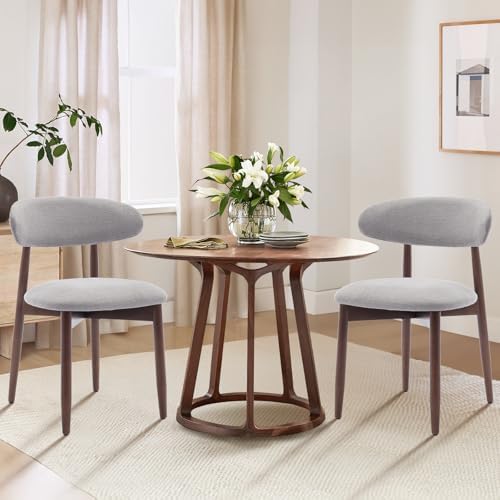 COLAMY Wooden Dining Chairs Set of 4, Modern Fabric Upholstered Kitchen Side Chairs, Farmhouse Dining Room Chair with Foot Pegs, Beige